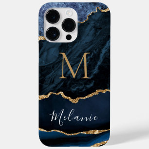Agate Blue Glitter Marble Custom Name Letter Case-Mate iPhone 14 Pro Max Hoesje