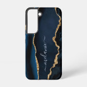 Agate Blue Gold Glitter Marmer Aangepaste Jouw naa Samsung Galaxy Hoesje (Achterkant)