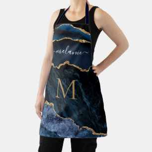 Agate Blue Gold Marble Apron Gift Jouw naam Letter Schort