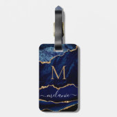 Agate Blue Gold Marble Name Letter Bagagelabel (Achterkant verticaal)