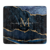 Agate Blue Gold Marble Name Letter Cutting Board Snijplank (Voorkant)