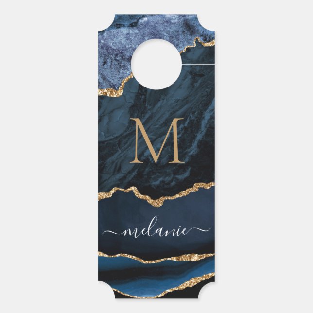 Agate Blue Gold Marble Name Letter door Hanger (Achterkant)