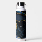 Agate Blue Gold Marble Name Letter Water Bottle Waterfles (Achterkant)