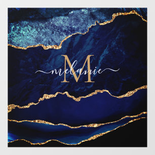 Agate Blue Gold Marble Name Letter Window Cling Raamsticker