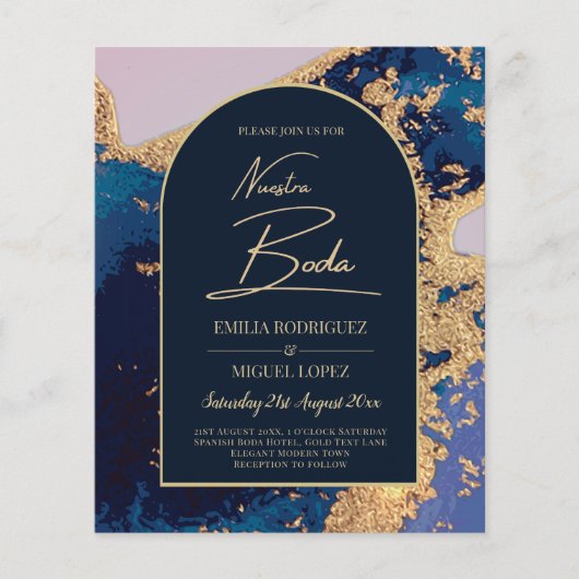 Agate Blue Gold Nuestra Boda Spaanse Bruiloft Leah Flyer (Voorkant)