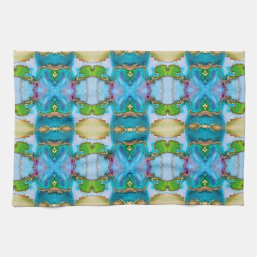 Agate Blue Green Gold-Waterverf Theedoek (Horizontaal)