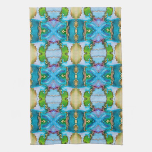 Agate Blue Green Gold-Waterverf Theedoek (Verticaal)