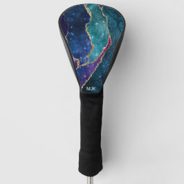 Agate Blue Paars Aqua Gold Veins Monogram Golfheadcover