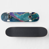 Agate Blue Paars Aqua Gold Veins Monogram Persoonlijk Skateboard (Horizontaal)