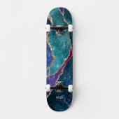Agate Blue Paars Aqua Gold Veins Monogram Persoonlijk Skateboard (Voorkant)