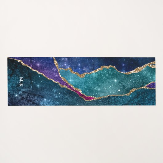 Agate Blue Paars Aqua Gold Veins Monogram Yogamat (Achterkant (horizontaal))