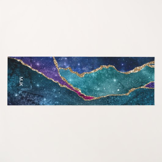 Agate Blue Paars Aqua Gold Veins Monogram Yogamat (Voorkant (horizontaal))