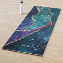 Agate Blue Paars Aqua Gold Veins Monogram
