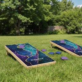 Agate Blue Paars Gold Veins Name Date Custom