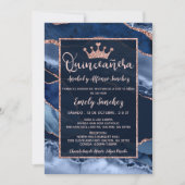 Agate Blue Roos Gold Quinceañera Kaart (Voorkant)