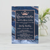 Agate Blue Roos Gold Quinceañera Kaart (Staand voorkant)