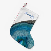 Agate Blue turquoise White Monogram Name Cool Kleine Kerstsok (Voorkant (Hangend))