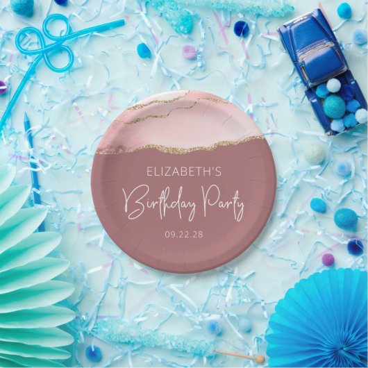 Agate Blush Gold Dusty Roos Birthday Party Papieren Bordje (Feest)