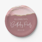 Agate Blush Gold Dusty Roos Birthday Party Papieren Bordje (Voorkant)