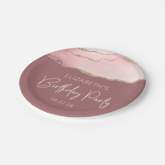 Agate Blush Gold Dusty Roos Birthday Party Papieren Bordje (Gekanteld)