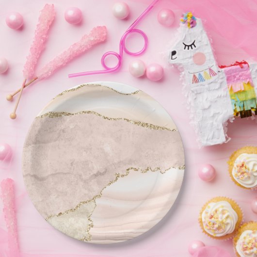 Agate Blush & Gold Glitter Weddenpapier Bord (Feest)