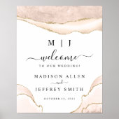 Agate Blush & Gold Glitter Weddenschap Welkomsttek Poster (Voorkant)