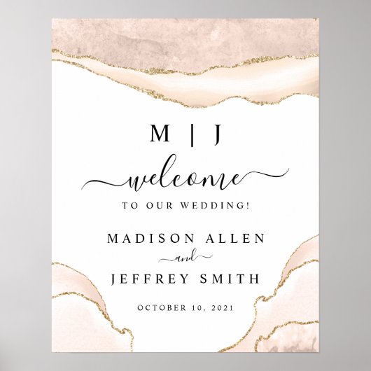 Agate Blush & Gold Glitter Weddenschap Welkomsttek Poster (Voorkant)