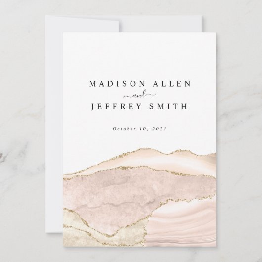 Agate Blush & Gold Glitter Wedding Invitation Aankondiging (Achterkant)
