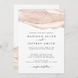 Agate Blush & Gold Glitter Wedding Invitation Aankondiging