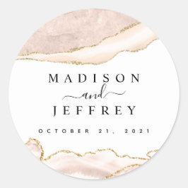 Agate Blush & Gold Glitter Wedding Ronde Sticker