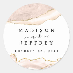 Agate Blush & Gold Glitter Wedding Ronde Sticker