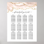 Agate Blush & Gold Glitter Wedding Seating Chart Poster (Voorkant)