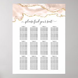 Agate Blush & Gold Glitter Wedding Seating Chart Poster