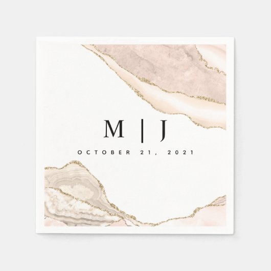 Agate Blush & Gouden Glitter Bruiloft Servet (Voorkant)