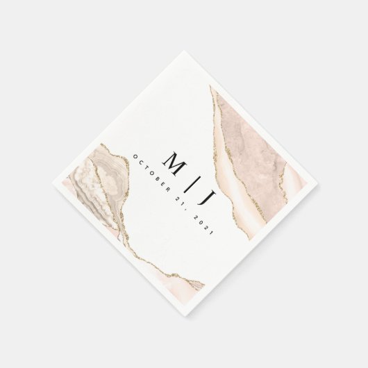 Agate Blush & Gouden Glitter Bruiloft Servet (Hoek)