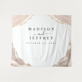 Agate Blush & Gouden Glitter Trouwachtergrond Wandkleed