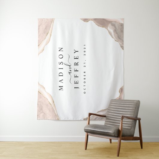 Agate Blush & Gouden Glitter Trouwachtergrond Wandkleed (In situ)