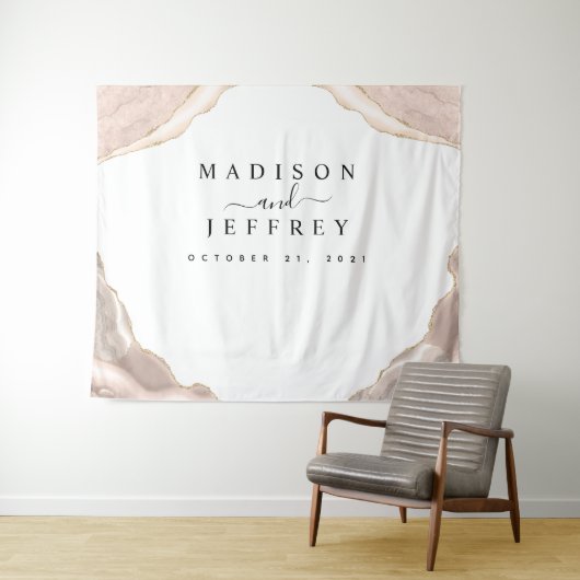 Agate Blush & Gouden Glitter Trouwachtergrond Wandkleed (In Situ (horizontaal))