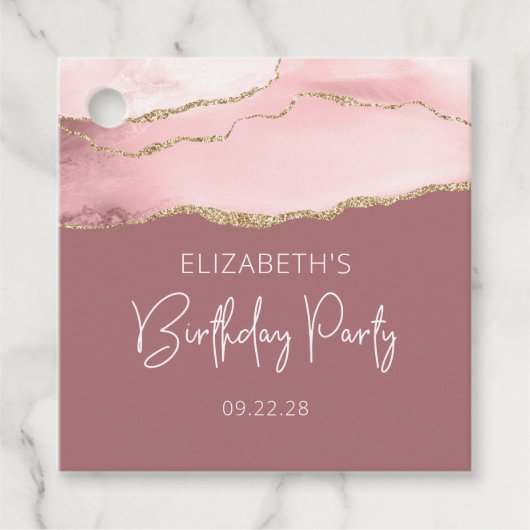 Agate Blush Pink Gold Dusty Roos Birthday Party Bedankjes Labels (Voorkant)