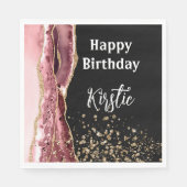 Agate Blush Roze Zwart Roos Gouden Glitter Verjaar Servet (Voorkant)