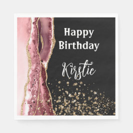 Agate Blush Roze Zwart Roos Gouden Glitter Verjaar Servet