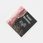 Agate Blush Roze Zwart Roos Gouden Glitter Verjaar Servet (Hoek)