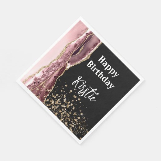 Agate Blush Roze Zwart Roos Gouden Glitter Verjaar Servet (Hoek)