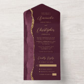 Agate Bourgogne Gold Script All In One Uitnodiging (Binnen)