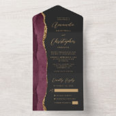 Agate Bourgogne Gold Script Dark All In One Uitnodiging (Binnen)