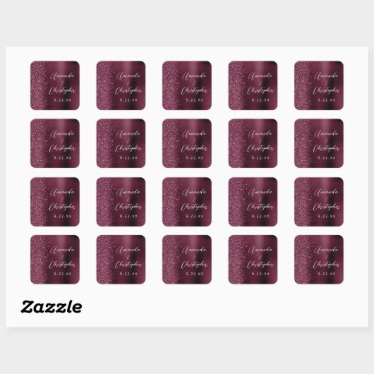Agate Bourgondië Glitter Script Bruiloft Vierkante Sticker (Vel)