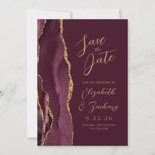 Agate Bourgondië Gold Wedding Save the Date (Voorkant)