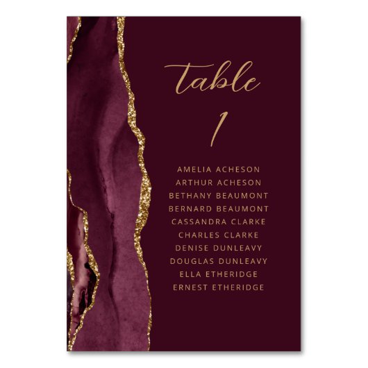 Agate Bourgondië Goud Modern Script Wedding Kaart (Achterkant)