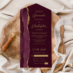 Agate Bourgondië Goud Schrift All In One Uitnodiging