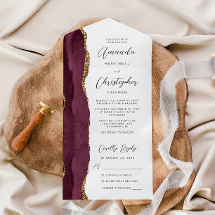 Agate Bourgondië Goud Schrift All In One Uitnodiging
